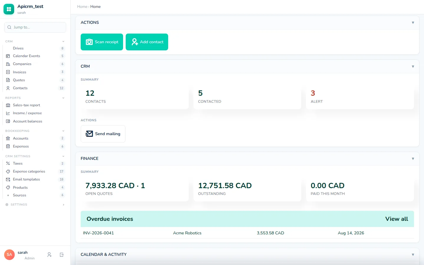 BillBoy dashboard — contacts, pipeline and invoices at a glance